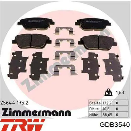 Pastillas de freno GDB3540 TRW