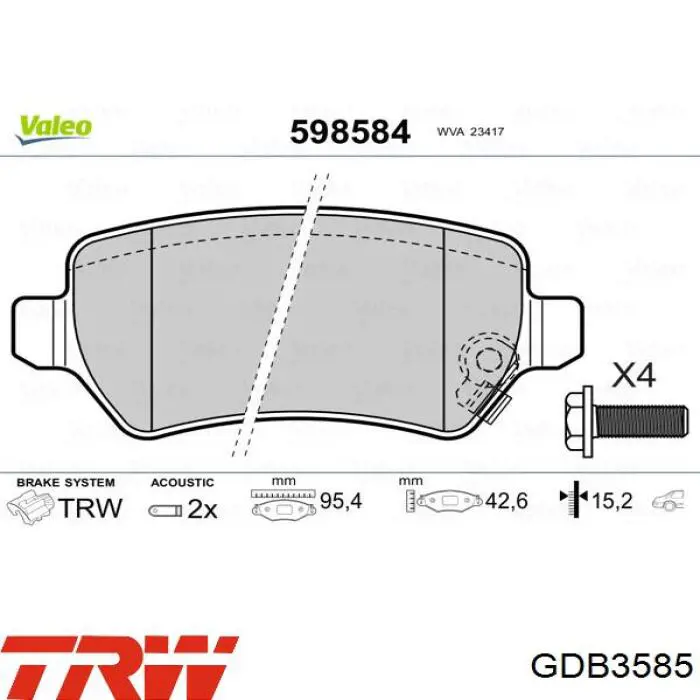 Pastillas de freno traseras GDB3585 TRW