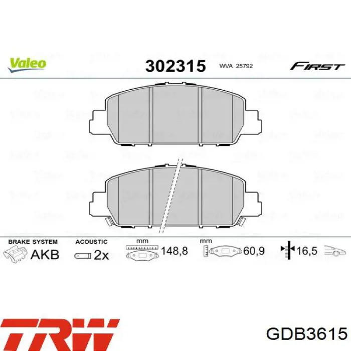 Comprar GDB3615 TRW Pastillas delanteras de freno