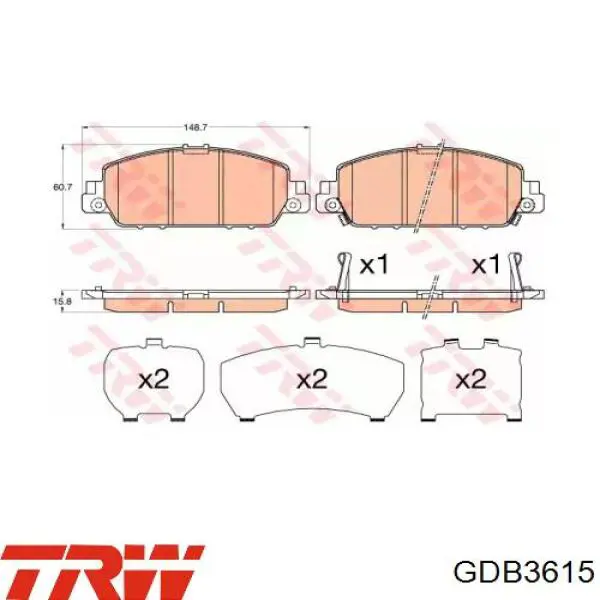 Pastillas de freno GDB3615 TRW