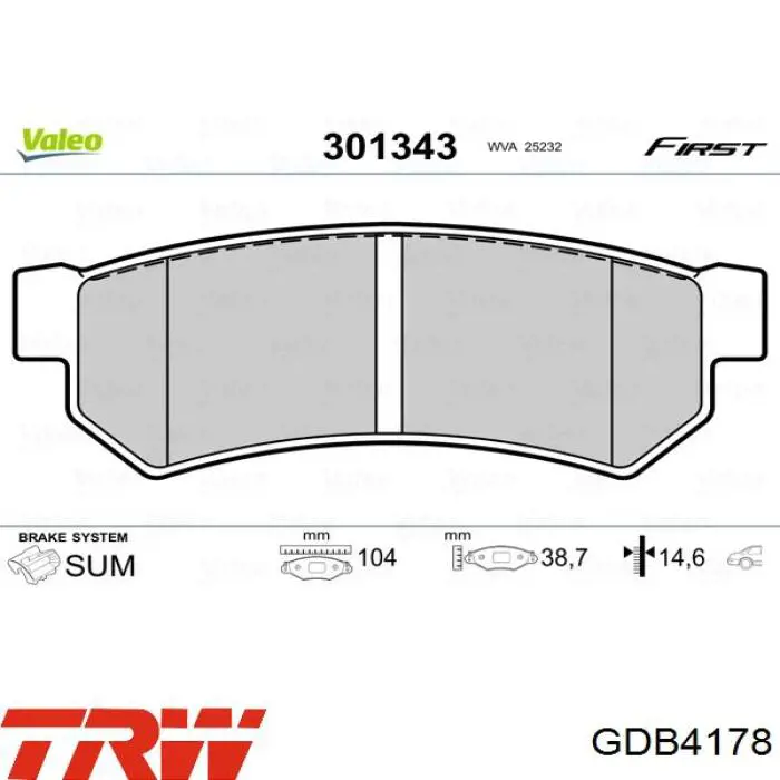 Comprar GDB4178 TRW Pastillas de freno traseras