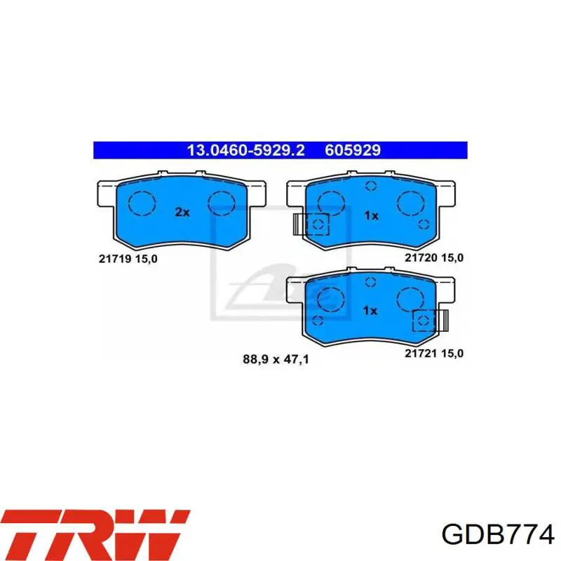 Pastillas de freno traseras GDB774 TRW