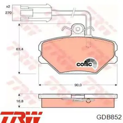 Comprar GDB852 TRW Pastillas delanteras de freno