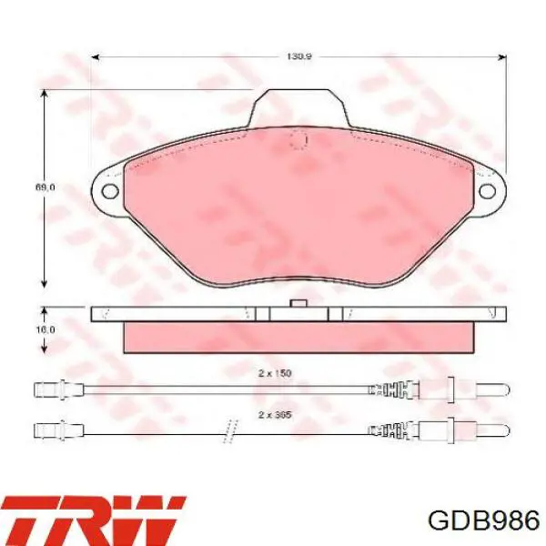 Pastillas de freno traseras GDB986 TRW