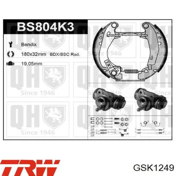 Kit de frenos de tambor, con cilindros, completo GSK1249 TRW