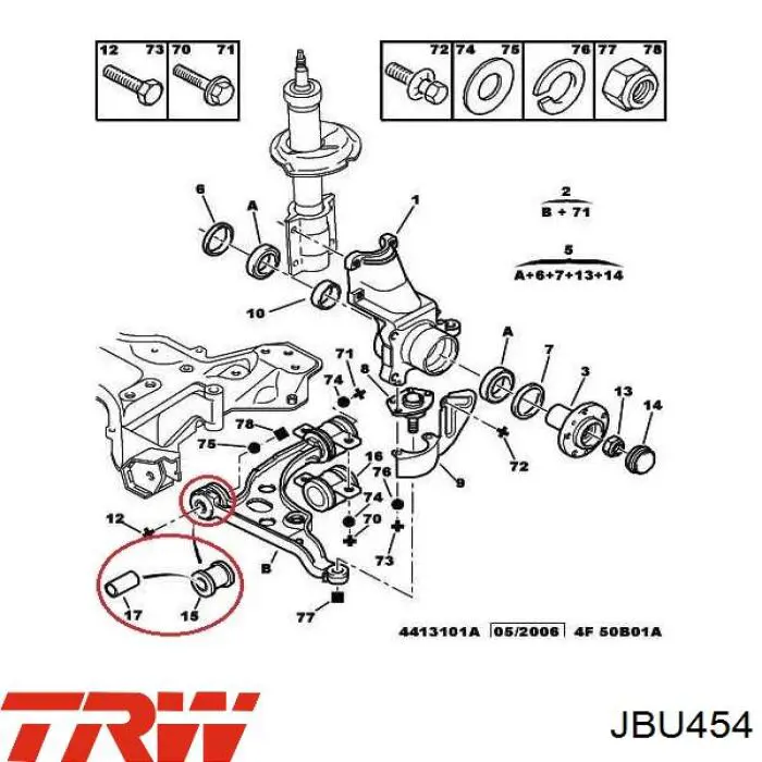 Silentblock del brazo de suspensión JBU454 TRW