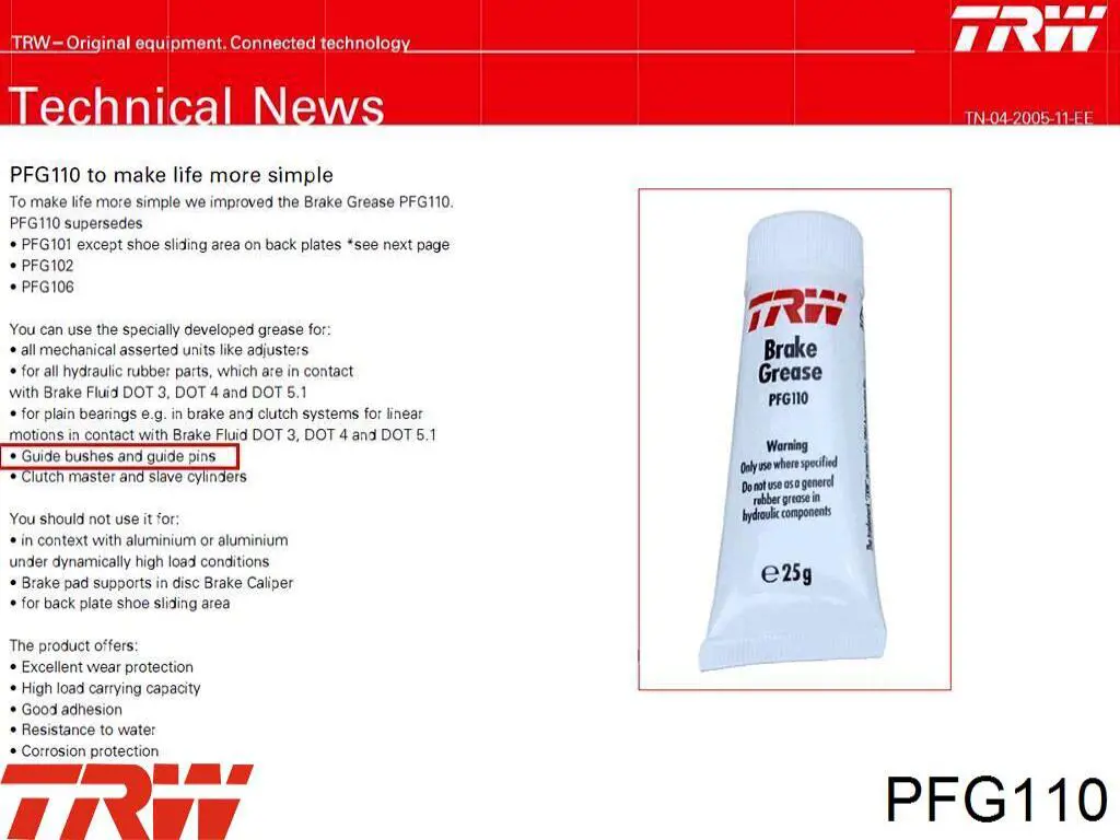 PFG110 TRW Grasa para guías de cáliper