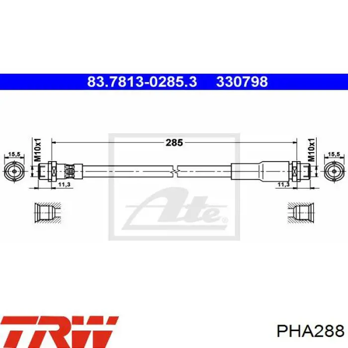 Latiguillos de freno delantero PHA288 TRW