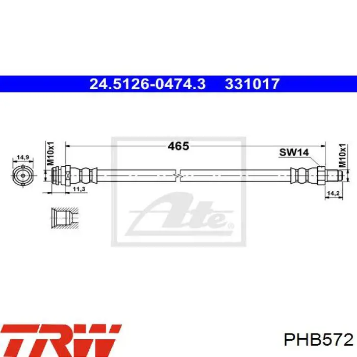 PHB572 TRW Tubo de frenos delantero