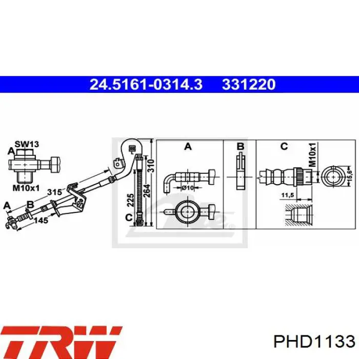 PHD1133 TRW tubo flexible de frenos trasero izquierdo