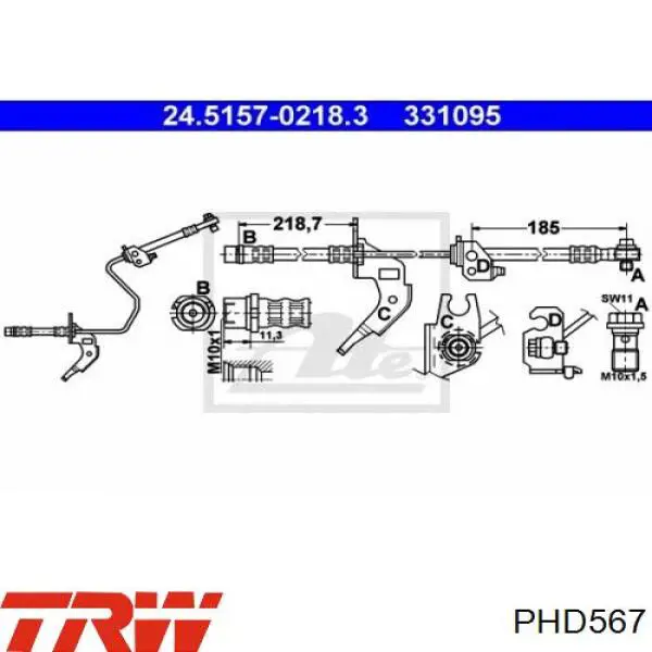 Comprar PHD567 TRW Latiguillo de freno trasero izquierdo