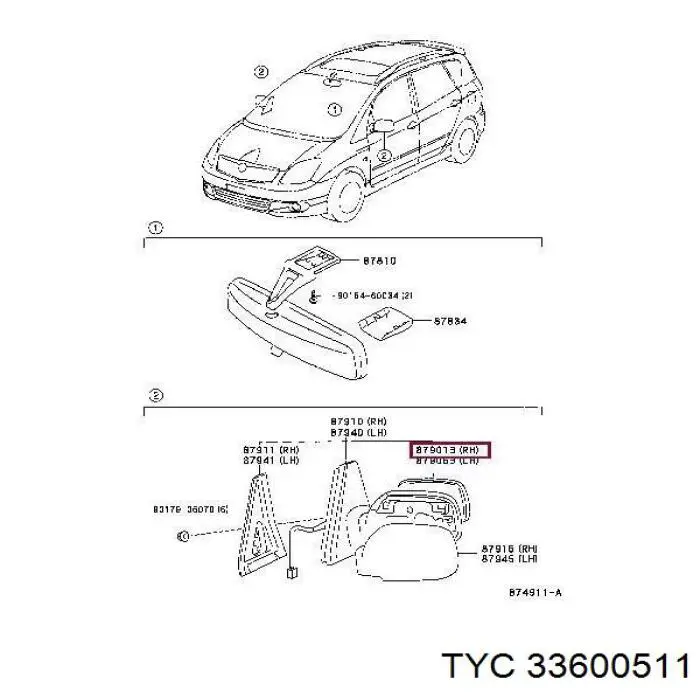 Cristal de espejo retrovisor derecho Toyota 8793142610 precio, desde 23,72 EUR