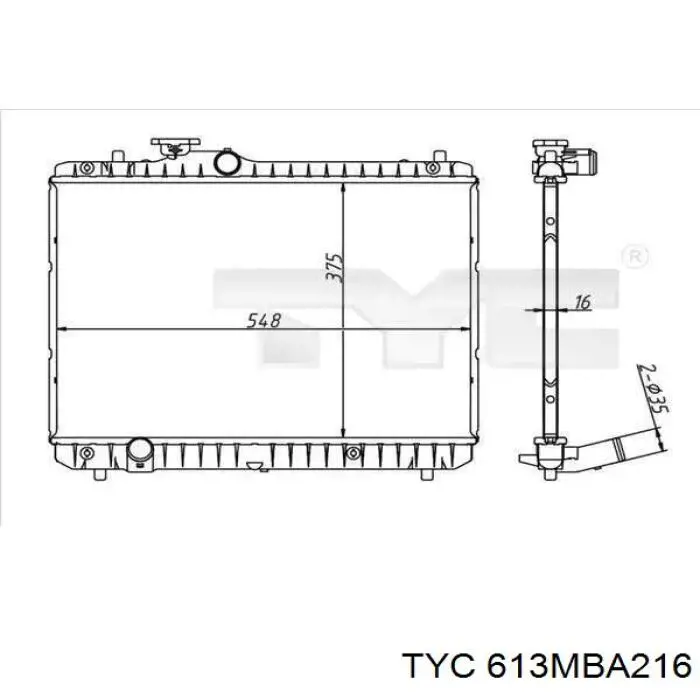 613MBA216 TYC radiador refrigeración del motor