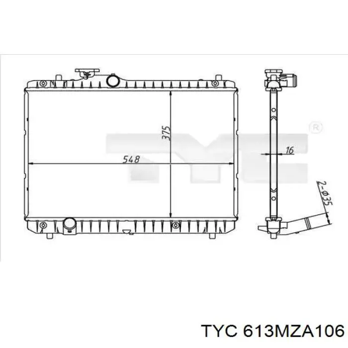 613MZA106 TYC radiador refrigeración del motor