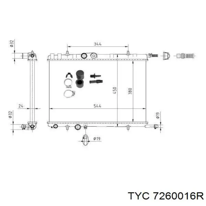 726-0016-R TYC radiador refrigeración del motor