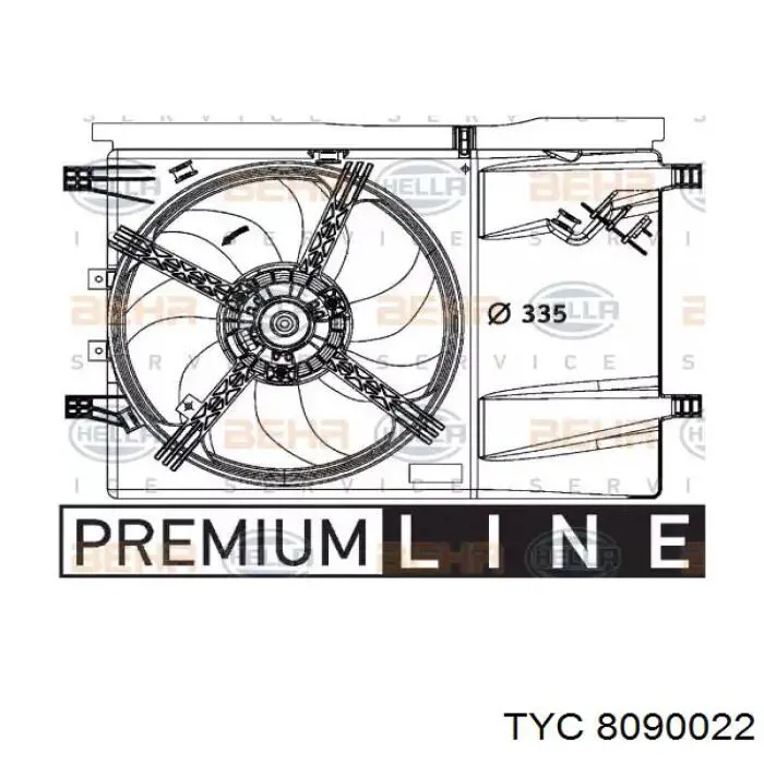 809-0022 TYC difusor de radiador, ventilador de refrigeración, condensador del aire acondicionado, completo con motor y rodete