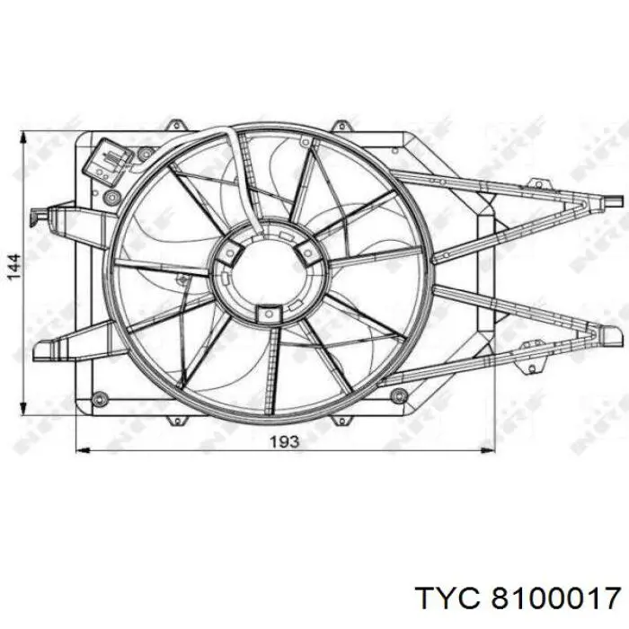 810-0017 TYC difusor de radiador, ventilador de refrigeración, condensador del aire acondicionado, completo con motor y rodete