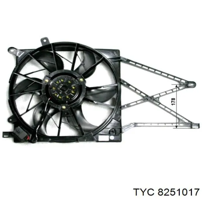 8251017 TYC difusor de radiador, ventilador de refrigeración, condensador del aire acondicionado, completo con motor y rodete