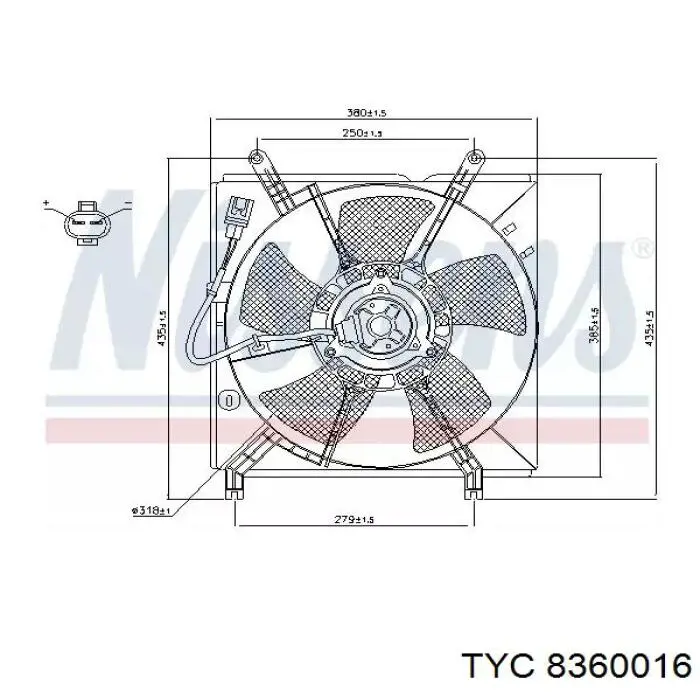 836-0016 TYC difusor de radiador, ventilador de refrigeración, condensador del aire acondicionado, completo con motor y rodete