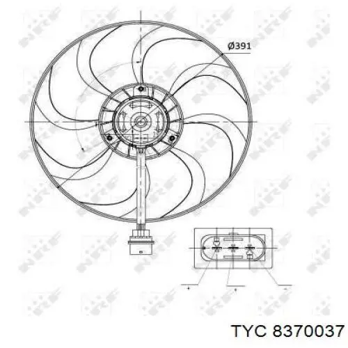 837-0037 TYC ventilador (rodete +motor refrigeración del motor con electromotor completo)