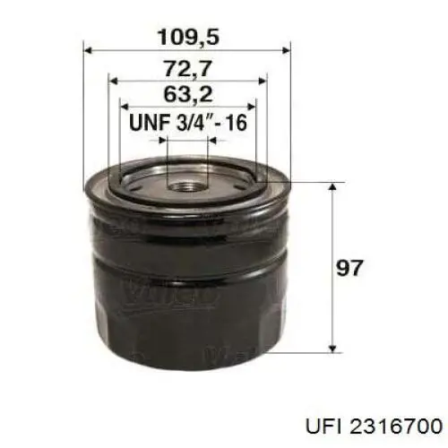 Filtro de aceite UFI 2316700 precio, desde 4,33 EUR