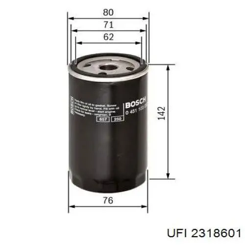 Filtro de aceite UFI 2318601 precio, desde 7,17 EUR
