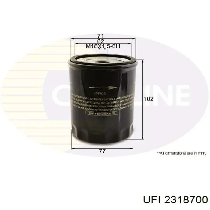 Filtro de aceite UFI 2318700 precio, desde 4,10 EUR