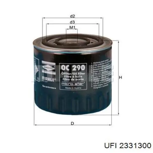 Filtro de aceite 2331300 UFI