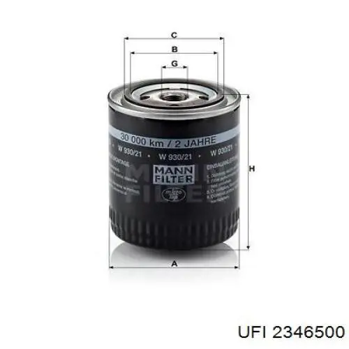 Filtro de aceite 2346500 UFI