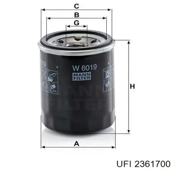 Filtro de aceite motor UFI 2361700