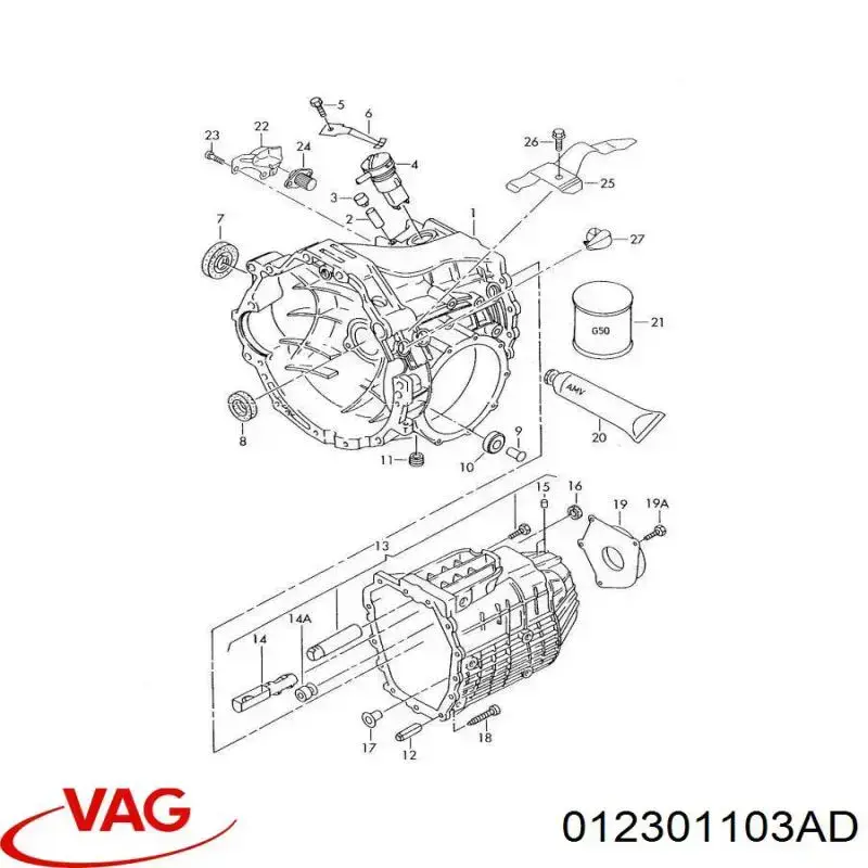 Carcasa de la caja de cambios VAG 012301103AD precio, desde 229,42 EUR