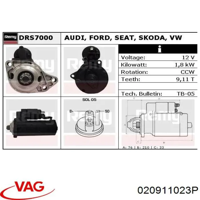 Burro de arranque  VAG 020911023P precio, desde 91,57 EUR