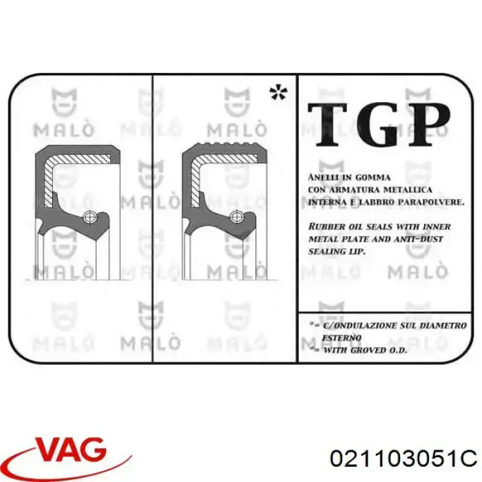 Retén de cigüeñal 021103051C VAG