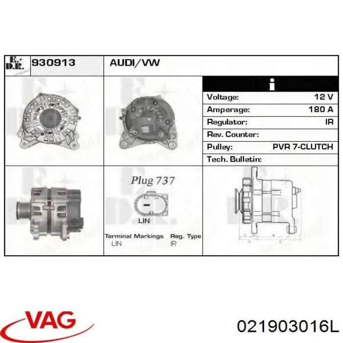 Alternador del motor VAG 021903016L precio, desde 277,75 EUR