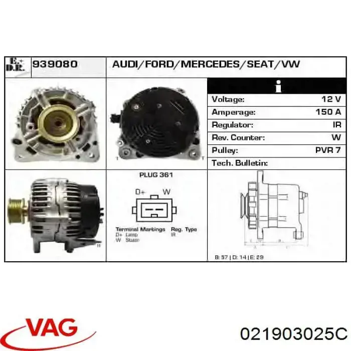 Alternador del motor VAG 021903025C precio, desde 210,01 EUR