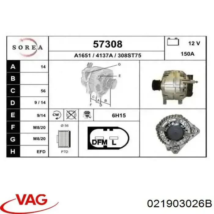 Alternador 021903026B VAG