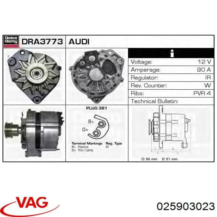 Alternador del motor VAG 025903023 precio, desde 72,60 EUR