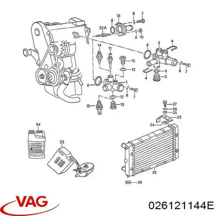 Comprar 026121144E VAG Brida del sistema de refrigeración (triple unión)