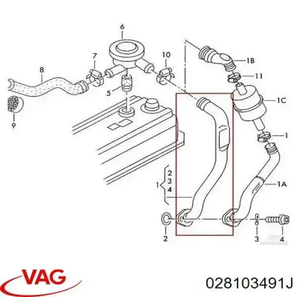 028103491J VAG tubo de ventilacion del carter (separador de aceite)