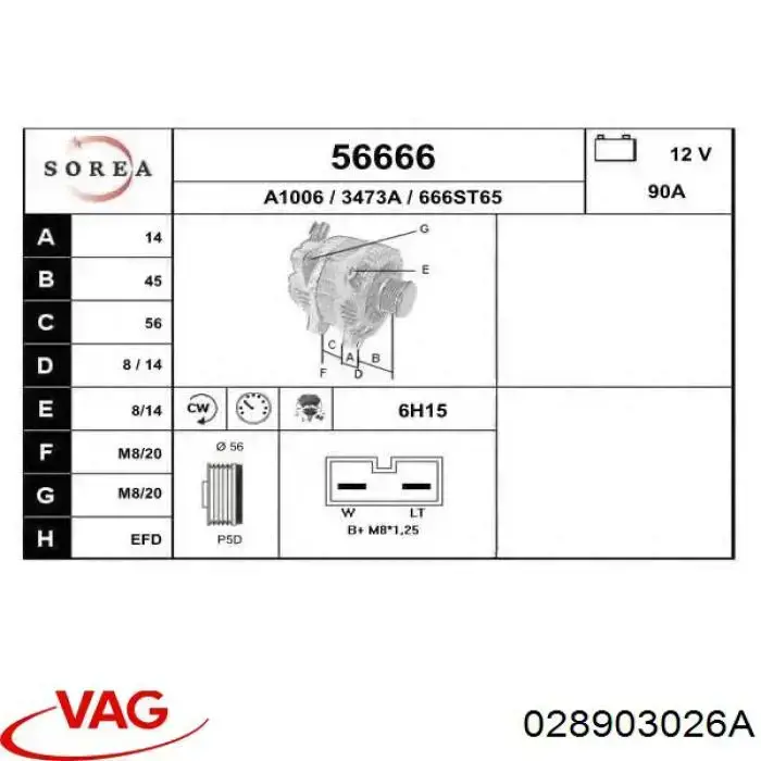 Alternador del motor VAG 028903026A precio, desde 53,72 EUR