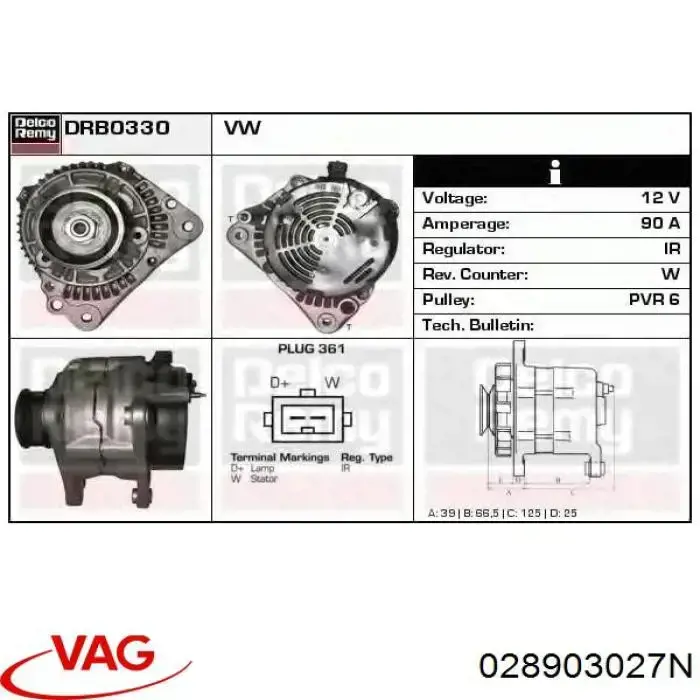 Alternador del motor VAG 028903027N precio, desde 155,34 EUR