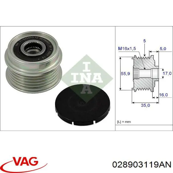 Polea rueda libre VAG 028903119AN precio, desde 37,90 EUR