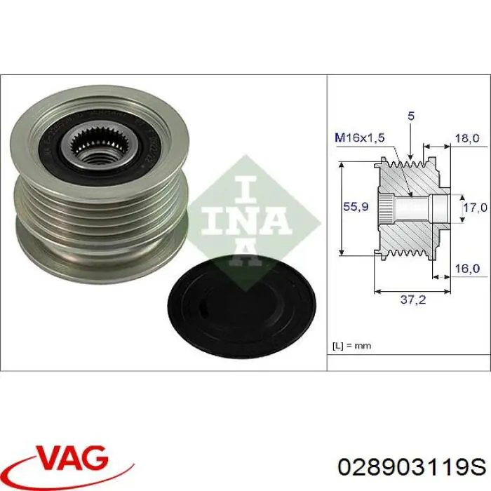 Polea de alternador VAG 028903119S
