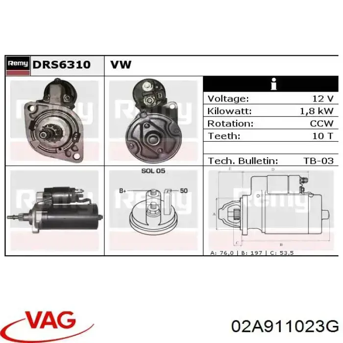 Motor de arranque 02A911023G VAG