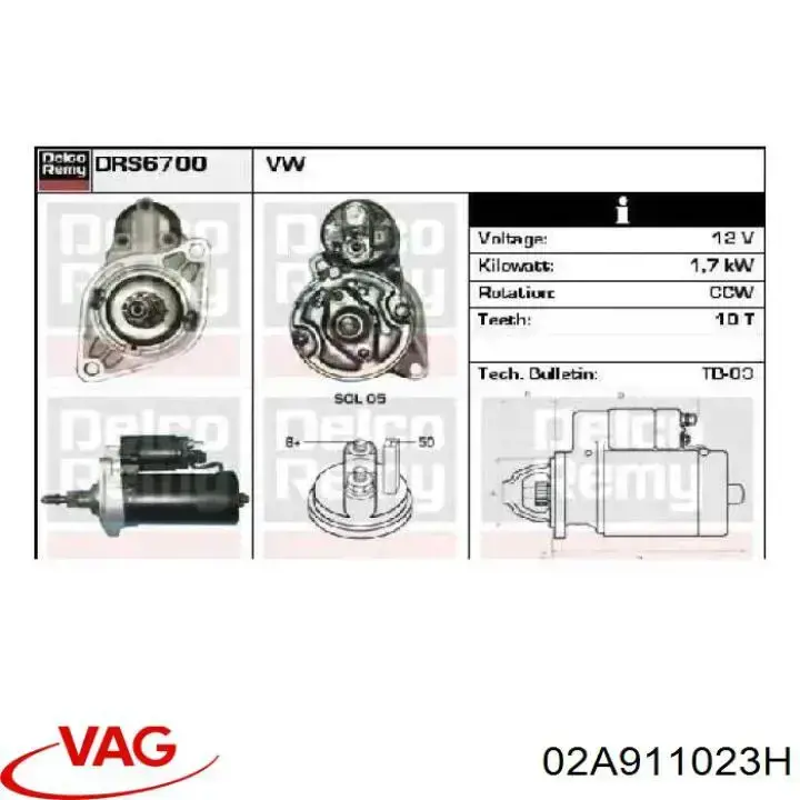 Comprar 02A911023H VAG Motores de arranque