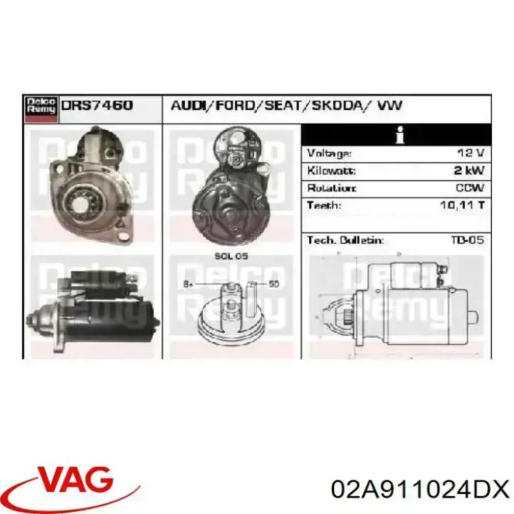 Burro de arranque  VAG 02A911024DX precio, desde 53,72 EUR