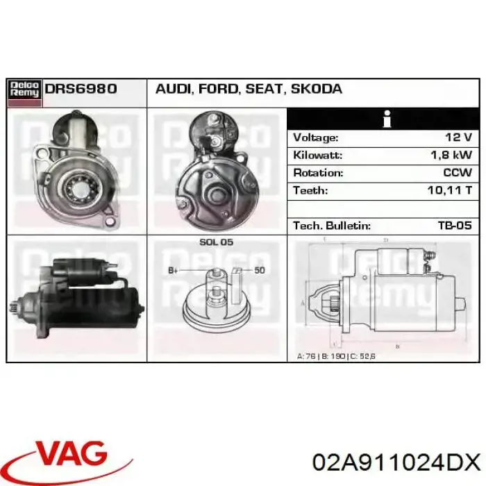Comprar 02A911024DX VAG Motores de arranque