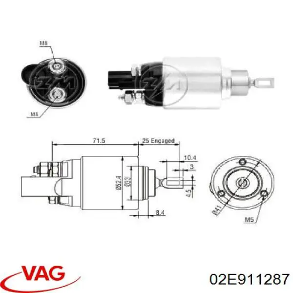 Solenoide de arranque 02E911287 VAG