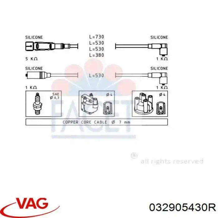 032905430R VAG cable de encendido, cilindro №3