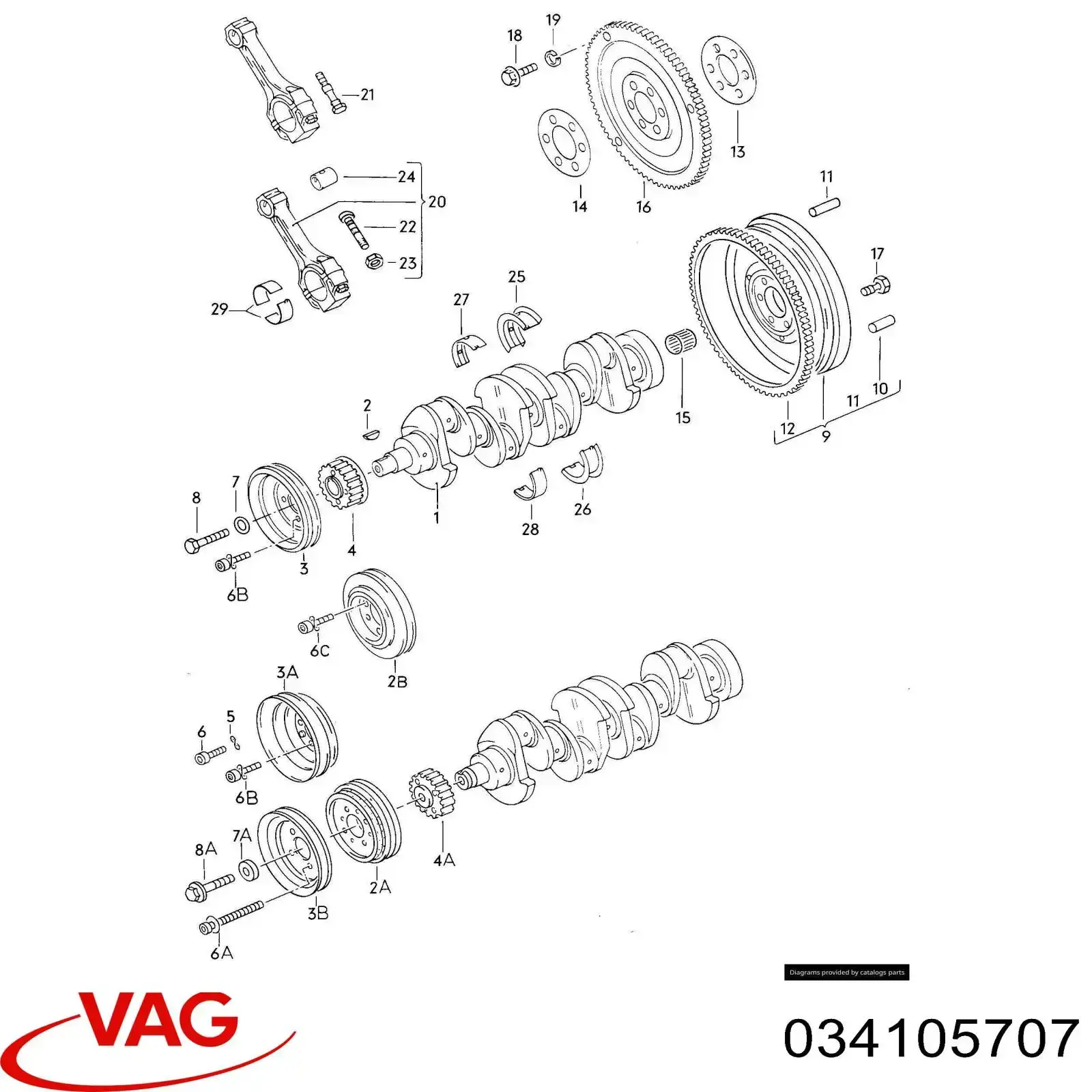 034105707 VAG Juego de cojinetes de biela, estándar (STD)